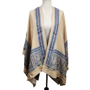 Etro Wool-Blend Cape Shawl Cream Open Front One Size